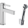 Картинка анонса товара «смеситель для раковины hansgrohe finoris 110 со сливным гарнитуром и гигиеническим душем 76210000, х»