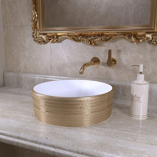 Раковина GROSSMAN Color GR-5010GW (355x355x115) золото белая внутри Раковина GROSSMAN Color GR-5010GW (355x355x115) золото белая внутри