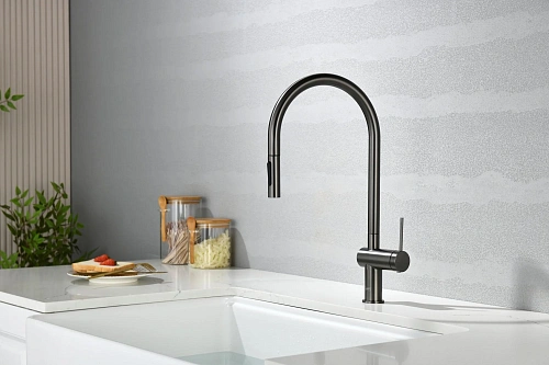 Смеситель для кухни AQUAme Cucina AQM9901GM с выдвижным изливом, металл Смеситель для кухни AQUAme Cucina AQM9901GM с выдвижным изливом, металл