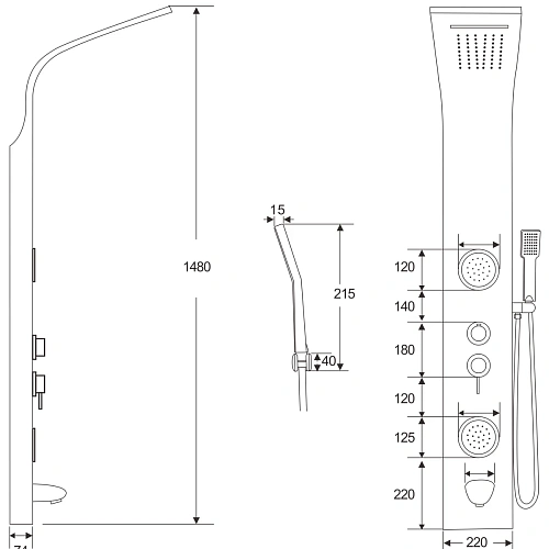 Душевая панель Ceruttispa TWIN BR CT9988 из нержавеющей стали с форсунками, матовая нержавеющая сталь Душевая панель Ceruttispa TWIN BR CT9988 из нержавеющей стали с форсунками, матовая нержавеющая сталь