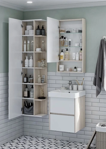 Шкаф-пенал Aquaton Сканди с зеркалом белый, дуб верона 1A253403SDB20 Шкаф-пенал Aquaton Сканди с зеркалом белый, дуб верона 1A253403SDB20