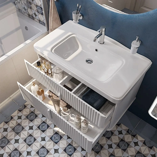 Тумба с раковиной STWORKI Молде 95 белая, с сифоном 579358 Тумба с раковиной STWORKI Молде 95 белая, с сифоном 579358