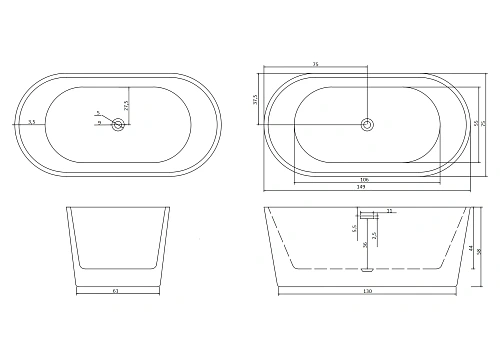 Ванна отдельностоящая Ceruttispa RESIA150 CT10302 1500x750x580 акриловая Ванна отдельностоящая Ceruttispa RESIA150 CT10302 1500x750x580 акриловая
