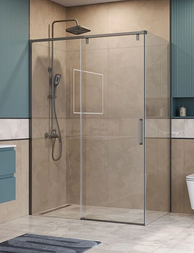 Душевой уголок BelBagno SOFT_CLOSE-1-AH-1-150/90-C-GM 150x90 см, профиль оружейная сталь, стекло прозрачное Душевой уголок BelBagno SOFT_CLOSE-1-AH-1-150/90-C-GM 150x90 см, профиль оружейная сталь, стекло прозрачное
