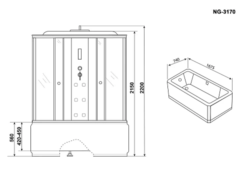 Душевая кабина Niagara Ultra NG-3170-01 (1700х750х2200) высокий поддон (56см) 31700164 Душевая кабина Niagara Ultra NG-3170-01 (1700х750х2200) высокий поддон (56см) 31700164