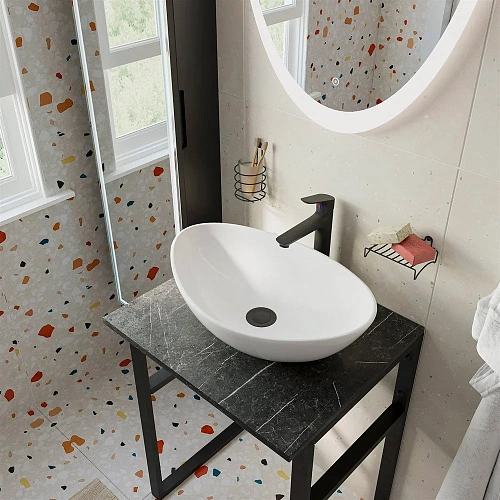 Комплект мебели DIWO Элиста 60 чёрный мрамор, с раковиной Moduo 55 Leaf подвесная, в стиле лофт (гар 554847 Комплект мебели DIWO Элиста 60 чёрный мрамор, с раковиной Moduo 55 Leaf подвесная, в стиле лофт (гар 554847