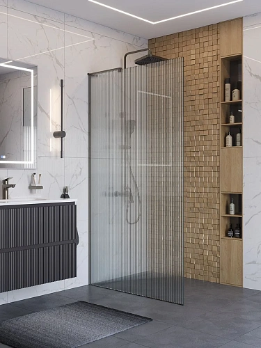 Душевая перегородка BelBagno UNO-L-1-TB-100-FL-GM 100 см, профиль оружейная сталь, стекло рифленая Душевая перегородка BelBagno UNO-L-1-TB-100-FL-GM 100 см, профиль оружейная сталь, стекло рифленая