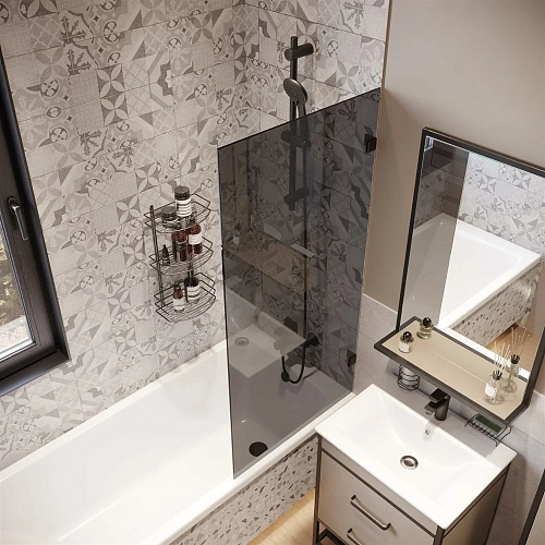 Шторка на ванну DIWO Брянск неподвижная, 70х140, профиль черный матовый, тонированное стекло 583142 Шторка на ванну DIWO Брянск неподвижная, 70х140, профиль черный матовый, тонированное стекло 583142