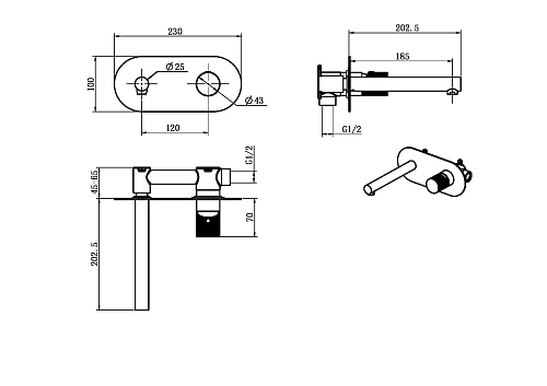 Смеситель для раковины Boheme Stick 125-BRB.4 встраиваемый BRUSHED BRONZE ручка SPIRALE Смеситель для раковины Boheme Stick 125-BRB.4 встраиваемый BRUSHED BRONZE ручка SPIRALE