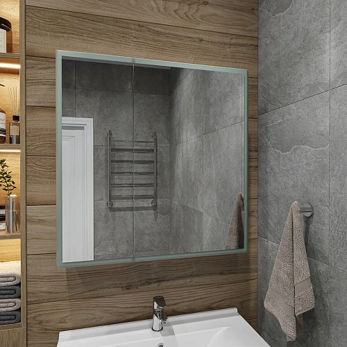 Зеркальный шкаф STWORKI Стокгольм МВК082 80, с подсветкой, прямоугольное, белое, в стиле лофт, навес 541623 Зеркальный шкаф STWORKI Стокгольм МВК082 80, с подсветкой, прямоугольное, белое, в стиле лофт, навес 541623