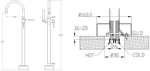 Смеситель для ванны Boheme Uno 469-MW Matt White напольный Смеситель для ванны Boheme Uno 469-MW Matt White напольный