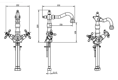 Смеситель для раковины Boheme CRYSTAL бронза (двуручковый) 312-CRST Смеситель для раковины Boheme CRYSTAL бронза (двуручковый) 312-CRST