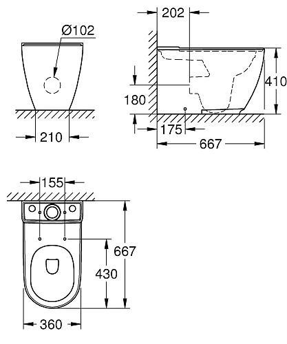 Унитаз напольный GROHE Essence Ceramic, альпин-белый (3957200H) Унитаз напольный GROHE Essence Ceramic, альпин-белый (3957200H)