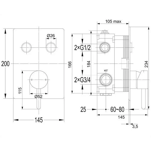 Смеситель для душа OMNIRES Y Y1235GCCR хром скрытого монтажа Смеситель для душа OMNIRES Y Y1235GCCR хром скрытого монтажа