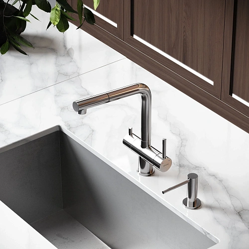 Смеситель для кухни SANCOS Spin SC4015BN с вытяжным изливом, c краном для фильтрованной воды брашированный никель Смеситель для кухни SANCOS Spin SC4015BN с вытяжным изливом, c краном для фильтрованной воды брашированный никель