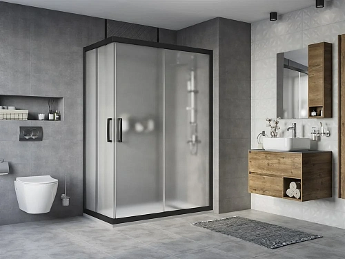 Душевой уголок STWORKI Карлстад 140x80 см профиль черный матовый, стекло матовое 466721 Душевой уголок STWORKI Карлстад 140x80 см профиль черный матовый, стекло матовое 466721