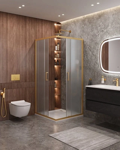 Душевой уголок CEZARES MOLVENO-A-2-90-P-BORO цвет профиля брашированное золото стекло рифленое 900x900 мм Душевой уголок CEZARES MOLVENO-A-2-90-P-BORO цвет профиля брашированное золото стекло рифленое 900x900 мм