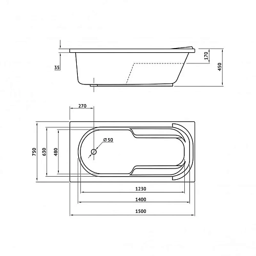 Акриловая ванна BERGES LUMBO 150x75 050001 Акриловая ванна BERGES LUMBO 150x75 050001