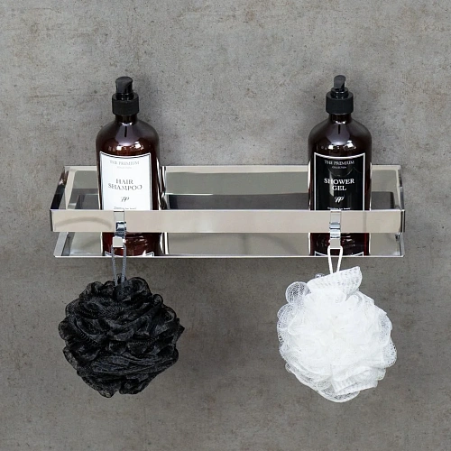 Полка Lemark SHELF LINE 400 мм с крючками, хром 9771052 Полка Lemark SHELF LINE 400 мм с крючками, хром 9771052