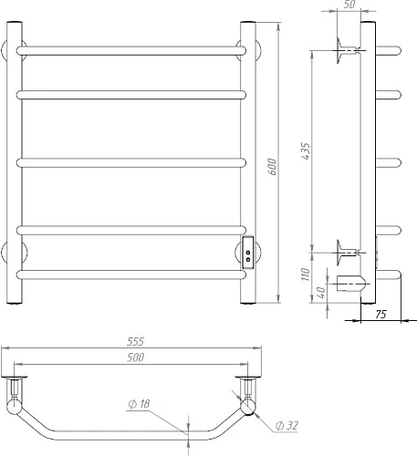 Полотенцесушитель электрический EWRIKA Сафо БР3 60х50, хром 485648 Полотенцесушитель электрический EWRIKA Сафо БР3 60х50, хром 485648