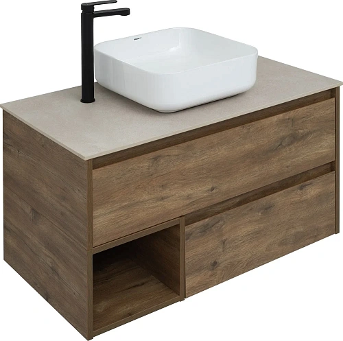 Тумба с раковиной STWORKI Карлстад 90 дуб рустикальный, простоун беж, с отверстием для смесителя в с 425505 Тумба с раковиной STWORKI Карлстад 90 дуб рустикальный, простоун беж, с отверстием для смесителя в с 425505