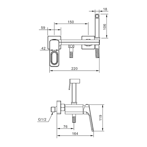 Гигиенический душ Raglo R51.51.09 настенный, графит Гигиенический душ Raglo R51.51.09 настенный, графит