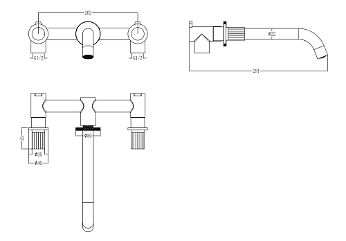 Смеситель для раковины Boheme ELEGANTE GOLD встраиваемый 152-2-G-EL Смеситель для раковины Boheme ELEGANTE GOLD встраиваемый 152-2-G-EL