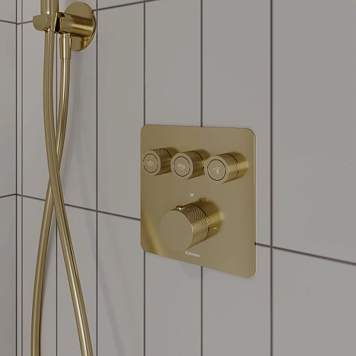 Смеситель для душа AQUAme AQM8812BG с термостатом встраиваемый, золото шлифованное Смеситель для душа AQUAme AQM8812BG с термостатом встраиваемый, золото шлифованное