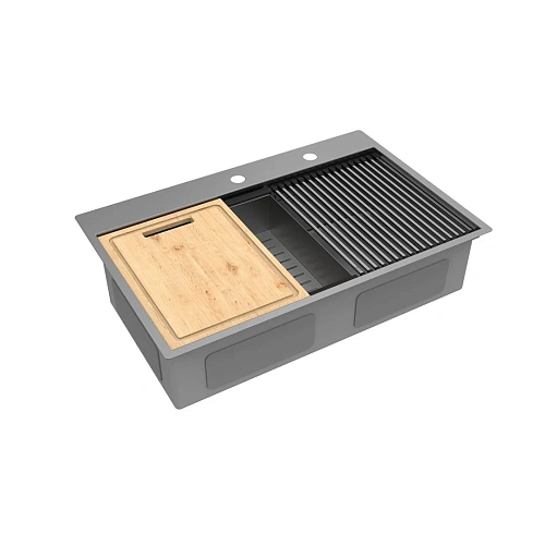 Кухонная мойка Lemark IORDANA 780 из нержавеющей стали с аксессуарами в комплекте: ролл-мат, коландер, разделочная доска, графит 9936119 Кухонная мойка Lemark IORDANA 780 из нержавеющей стали с аксессуарами в комплекте: ролл-мат, коландер, разделочная доска, графит 9936119