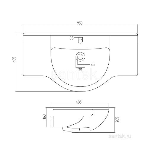 Раковина Santek Аквастоун 95 1WH110219 1.WH11.0.219 Раковина Santek Аквастоун 95 1WH110219 1.WH11.0.219