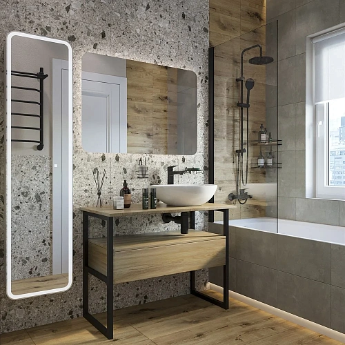 Тумба с раковиной DIWO Элиста 100 светлое дерево с раковиной Moduo 55 Leaf, чёрный муар 573392 Тумба с раковиной DIWO Элиста 100 светлое дерево с раковиной Moduo 55 Leaf, чёрный муар 573392