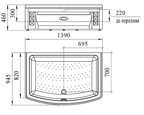 Душевой поддон Radomir Диана 1-11-0-0-0-014 поддон с каркасом и сифоном, 2 торцевые панели Душевой поддон Radomir Диана 1-11-0-0-0-014 поддон с каркасом и сифоном, 2 торцевые панели