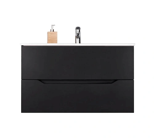 Тумба с раковиной Orange Line Li-100Tub+Ra подвесная, черный матовый Тумба с раковиной Orange Line Li-100Tub+Ra подвесная, черный матовый