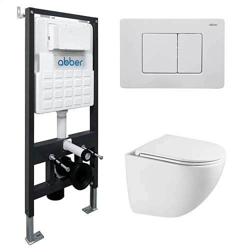 Комплект унитаза ABBER Bequem AC1131TC белый, с закрытым дном с инсталляцией AC0105 и кнопкой AC0120MW белая матовая Комплект унитаза ABBER Bequem AC1131TC белый, с закрытым дном с инсталляцией AC0105 и кнопкой AC0120MW белая матовая
