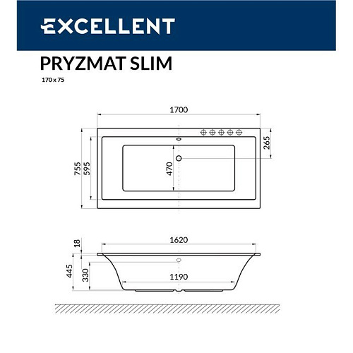 Акриловая ванна EXCELLENT Pryzmat Slim 170x75 LINE золото WAEX.PRY17S.LINE.GL Акриловая ванна EXCELLENT Pryzmat Slim 170x75 LINE золото WAEX.PRY17S.LINE.GL