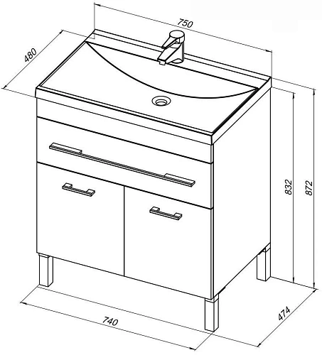 Тумба под раковину Aquanet Верона 75 белый (напольная 1 ящик 2 дверцы) 00182706 Тумба под раковину Aquanet Верона 75 белый (напольная 1 ящик 2 дверцы) 00182706