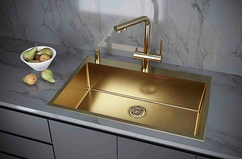 Кухонная мойка Paulmark KRONER-EDGE 75, PM777551-BG, брашированное золото, 750х510мм Кухонная мойка Paulmark KRONER-EDGE 75, PM777551-BG, брашированное золото, 750х510мм