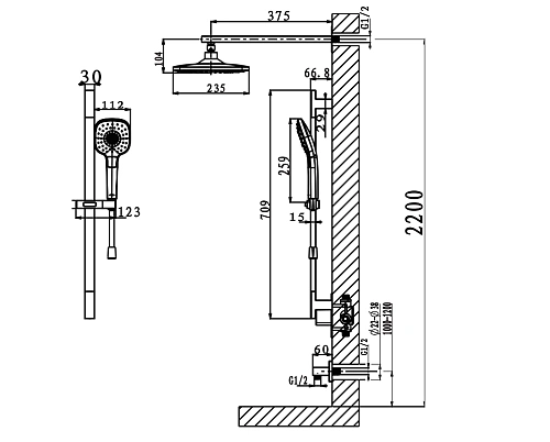 Душевая система ARROW AG3731CP-1 встроенная хром Душевая система ARROW AG3731CP-1 встроенная хром