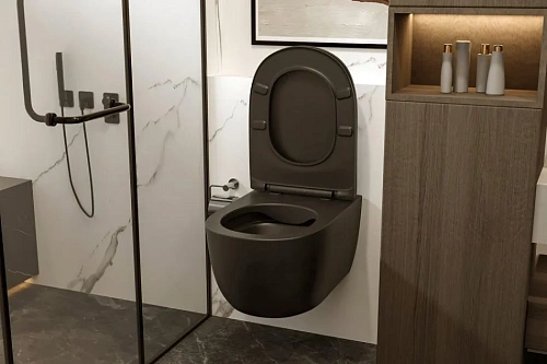 Унитаз подвесной ABBER Bequem AC1104MB черный матовый, безободковый с крышкой микролифт Унитаз подвесной ABBER Bequem AC1104MB черный матовый, безободковый с крышкой микролифт