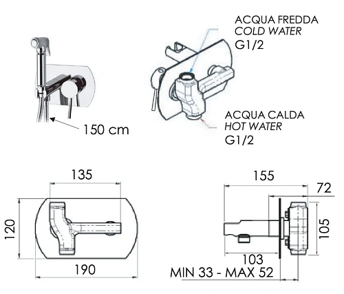 Гигиенический душ Remer Minimal N60NO, черный матовый Гигиенический душ Remer Minimal N60NO, черный матовый