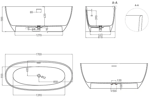 Ванна отдельностоящая Salini ALDA 170x80 101912G из искусственого камня S-Sense Ванна отдельностоящая Salini ALDA 170x80 101912G из искусственого камня S-Sense