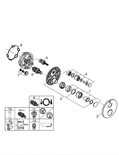 Смеситель для ванны GROHE Grohtherm с переключателем на 2 положения ванна-душ, термостатический, кру 24077000 Смеситель для ванны GROHE Grohtherm с переключателем на 2 положения ванна-душ, термостатический, кру 24077000
