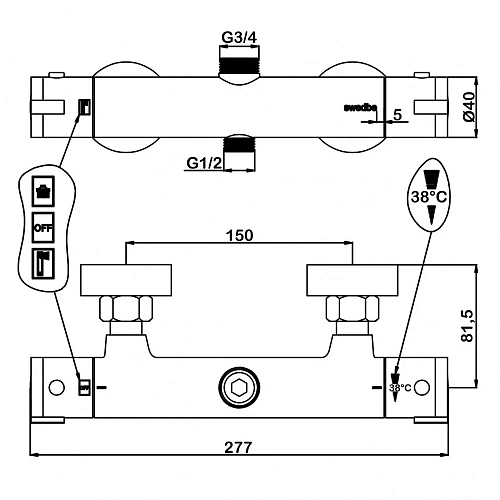 Смеситель для душа Swedbe Hermes 9022 термостатический Смеситель для душа Swedbe Hermes 9022 термостатический