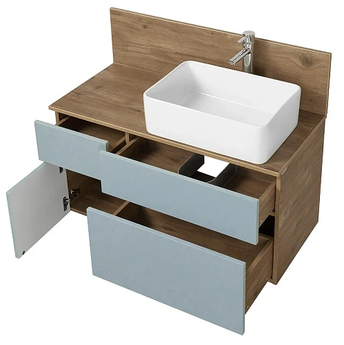 Тумба под раковину Aquaton Мишель 100 со столешницей, дуб рустикальный, фьорд 1A244101MIX30 Тумба под раковину Aquaton Мишель 100 со столешницей, дуб рустикальный, фьорд 1A244101MIX30