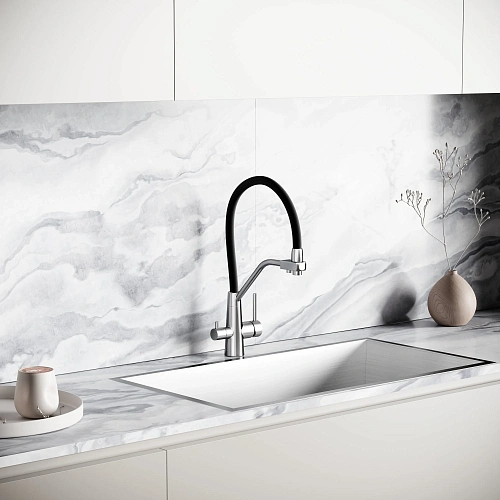 Смеситель для кухни SANCOS Nolia SC12003SS с крановм для фильтра и гибким изливом Смеситель для кухни SANCOS Nolia SC12003SS с крановм для фильтра и гибким изливом
