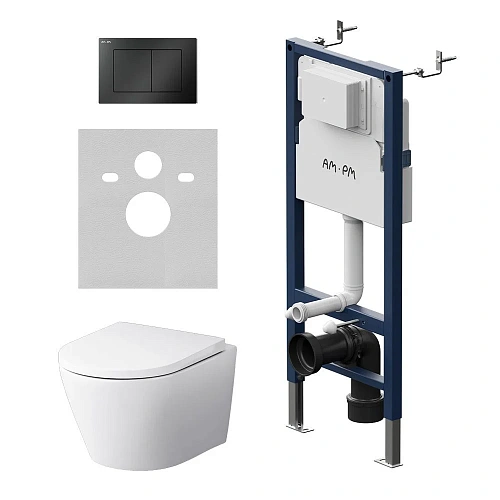 Комплект инсталляции AM.PM Sense IS90238.741701 с унитазом FlashClean, клавишей S, черный матовый с сиденьем микролифт Комплект инсталляции AM.PM Sense IS90238.741701 с унитазом FlashClean, клавишей S, черный матовый с сиденьем микролифт