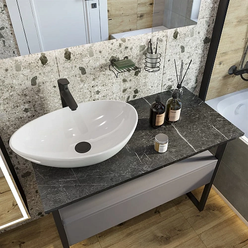 Комплект мебели DIWO Элиста 100 антрацит с раковиной Moduo 55 Leaf 567934 Комплект мебели DIWO Элиста 100 антрацит с раковиной Moduo 55 Leaf 567934