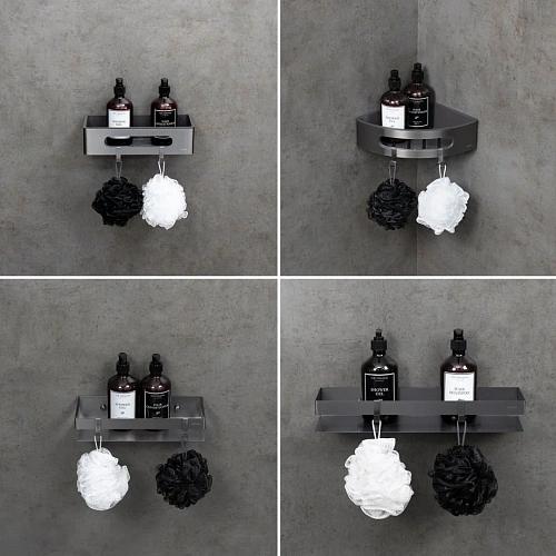 Полка Lemark SHELF LINE 300 мм с крючками, графит 9776051 Полка Lemark SHELF LINE 300 мм с крючками, графит 9776051