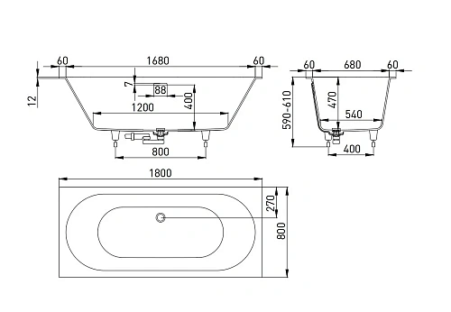 Ванна из искусственного камня Salini ORNELLA AXIS KIT 180 103521MN Ванна из искусственного камня Salini ORNELLA AXIS KIT 180 103521MN