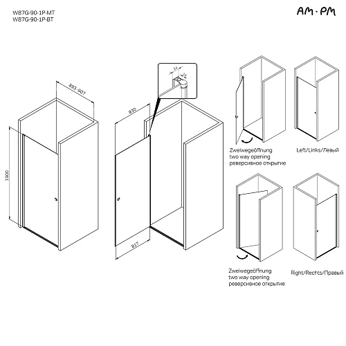 Душевая дверь AM.PM Sunny W87G-90-1P-MT распашная 90x190 профиль серебро, стекло прозрачное Душевая дверь AM.PM Sunny W87G-90-1P-MT распашная 90x190 профиль серебро, стекло прозрачное